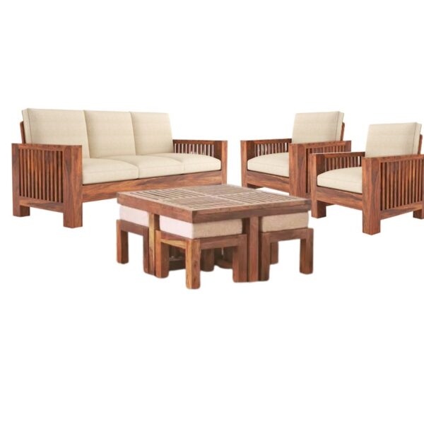 DHRUV SOLID SHEESHAM WOOD 5 SEATER SOFA